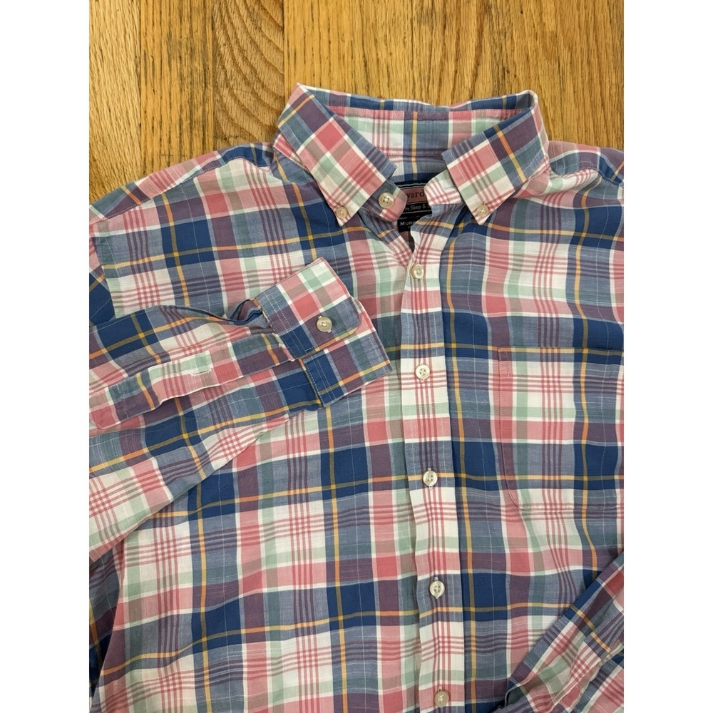 Vineyard Vines Murray Shirt Men's L Blue Pink Green Plaid Cotton Button-Down